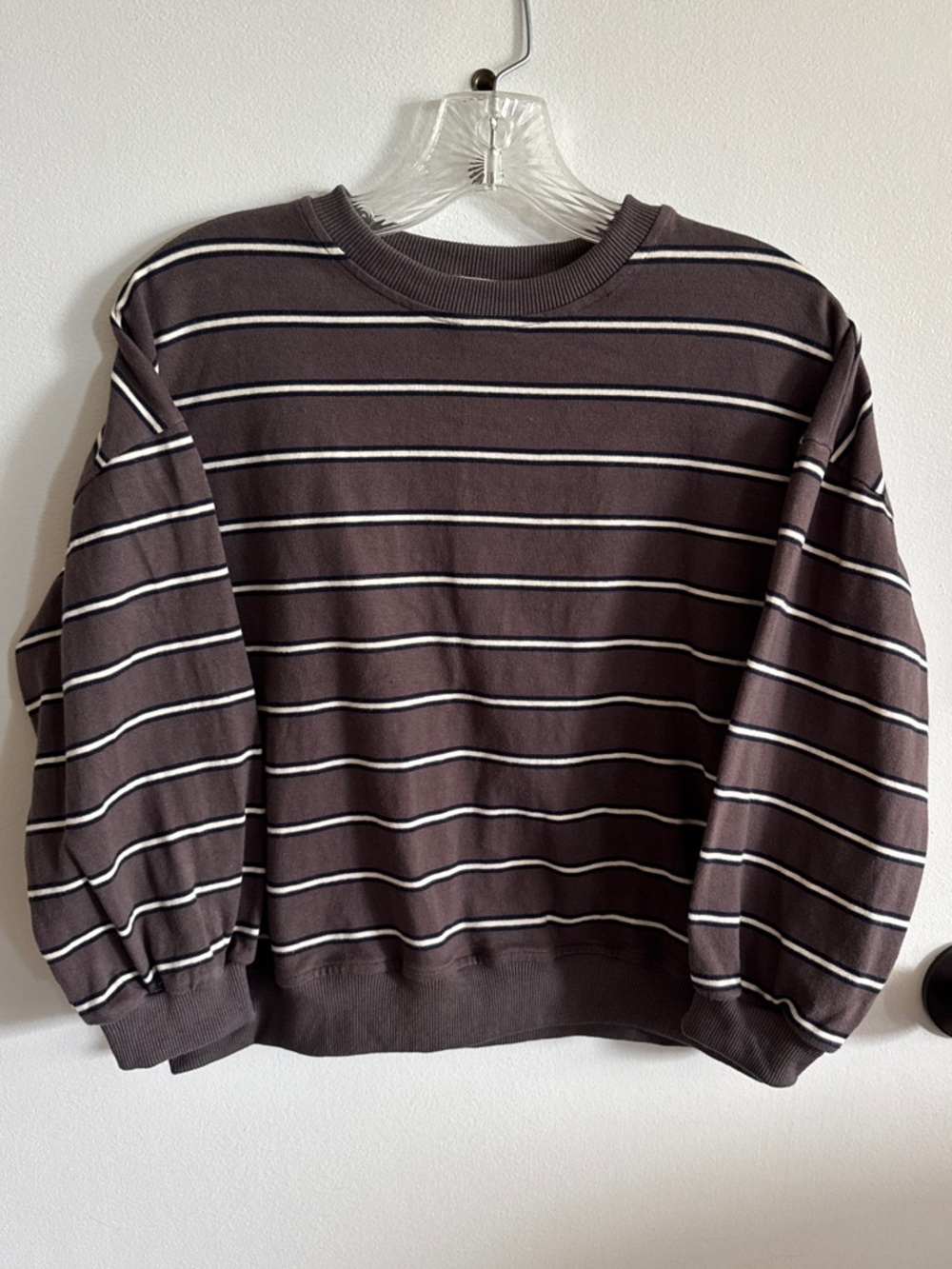 Kids Long Sleeve Crewneck Striped Tee - Dark Gray with White Stripes Size 8
